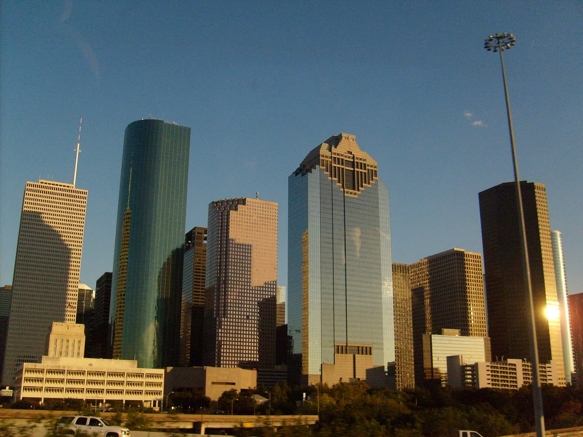 Downtown Houston towers in late afternoon light