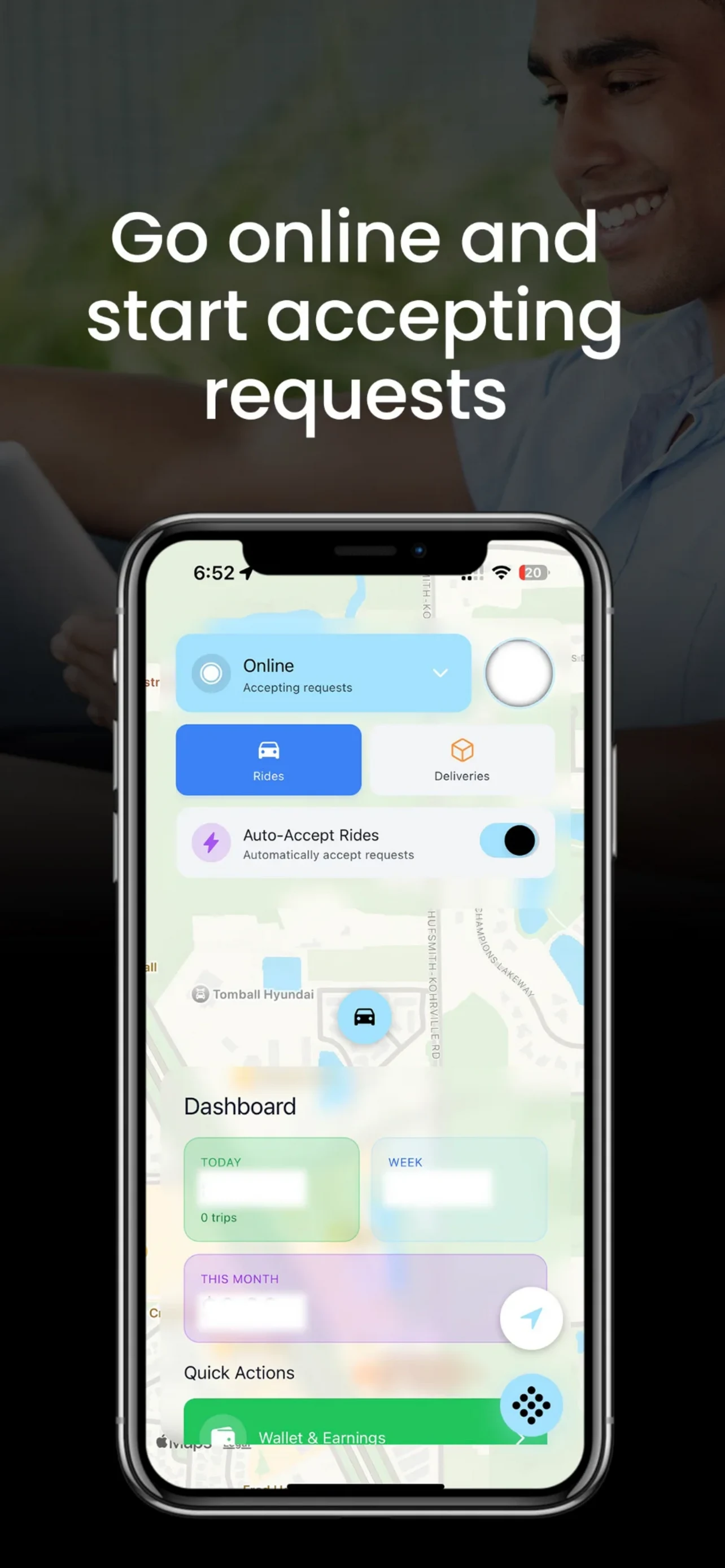Ebosi Driver dashboard ready to go online