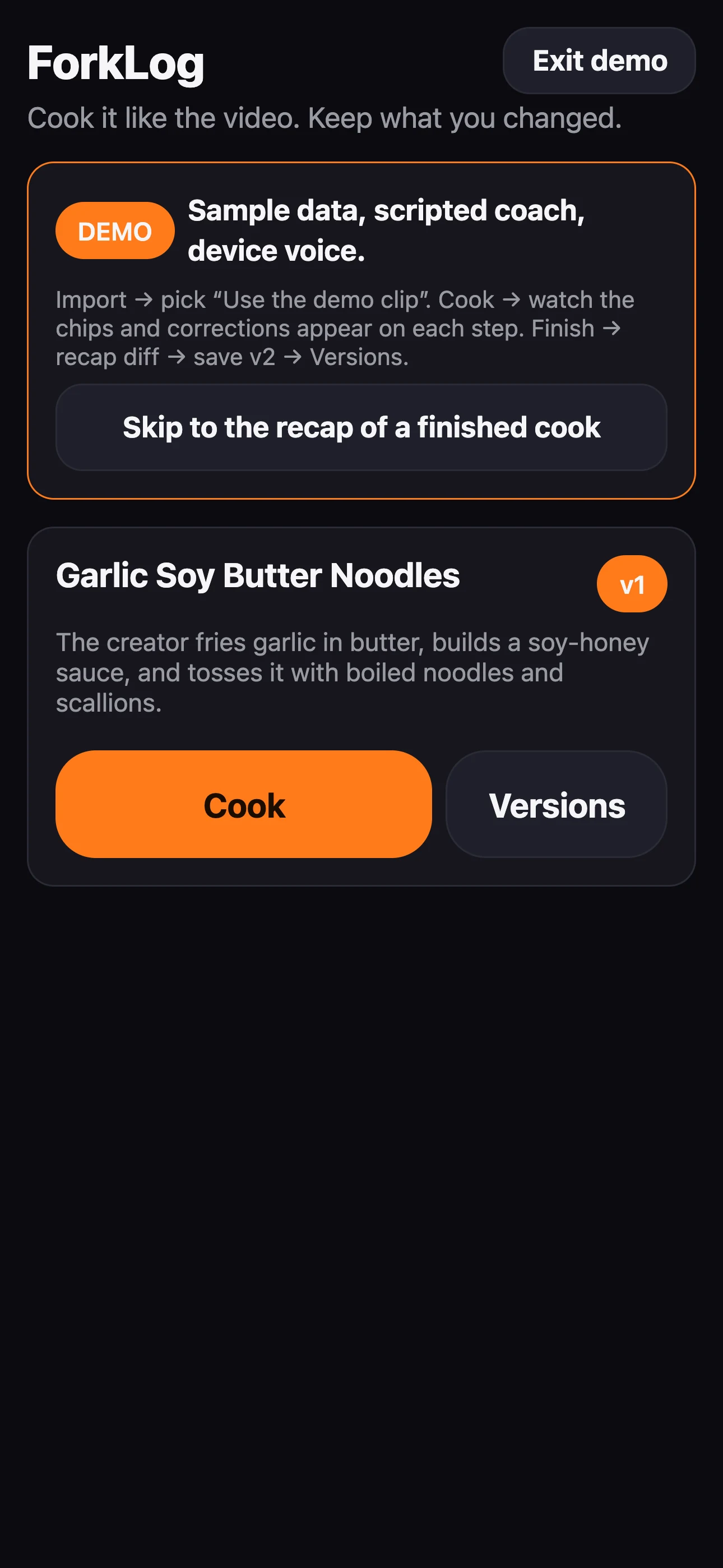 ForkLog library with a saved recipe and its versions