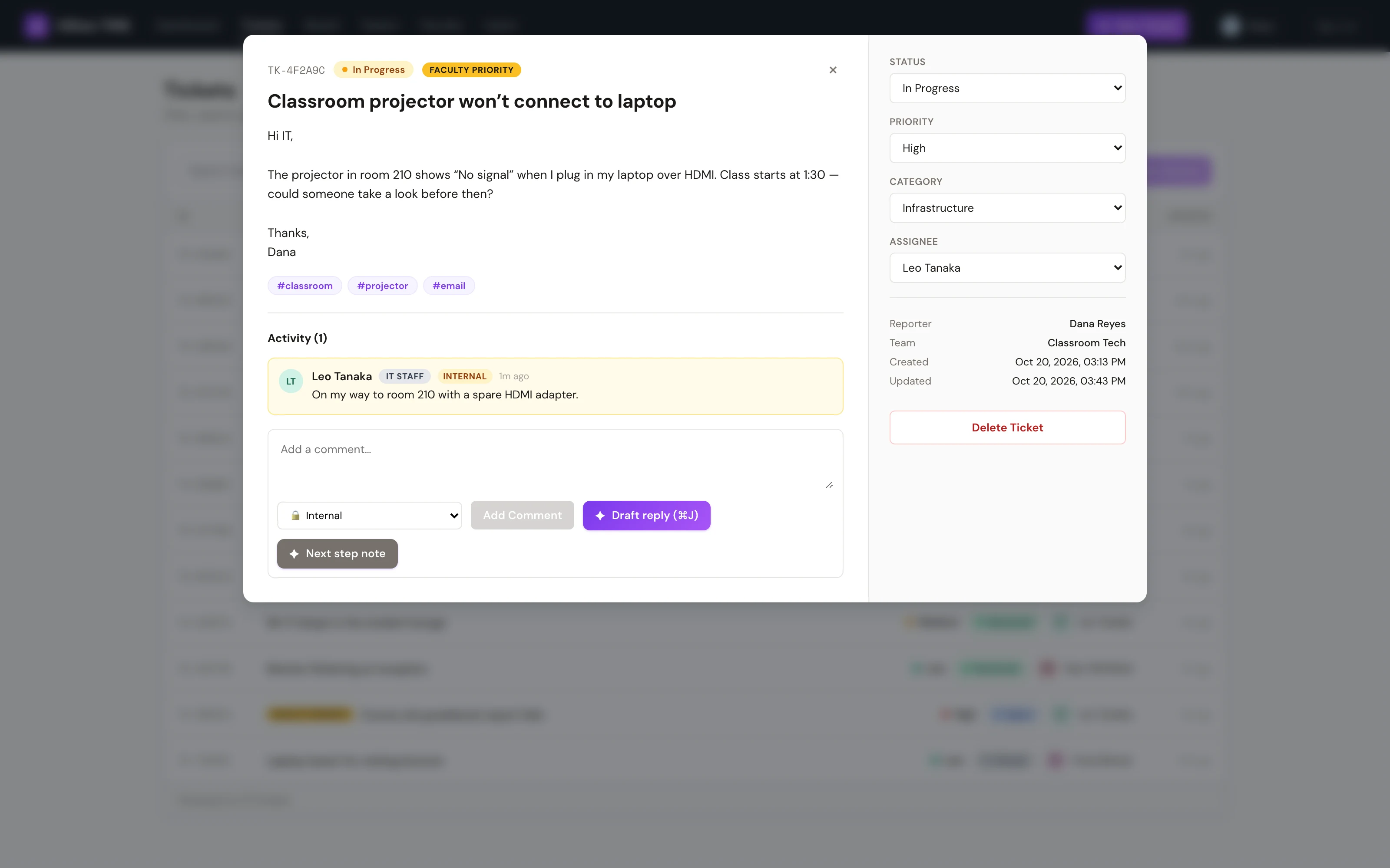 Hilton College TMS: Email in, ticket out