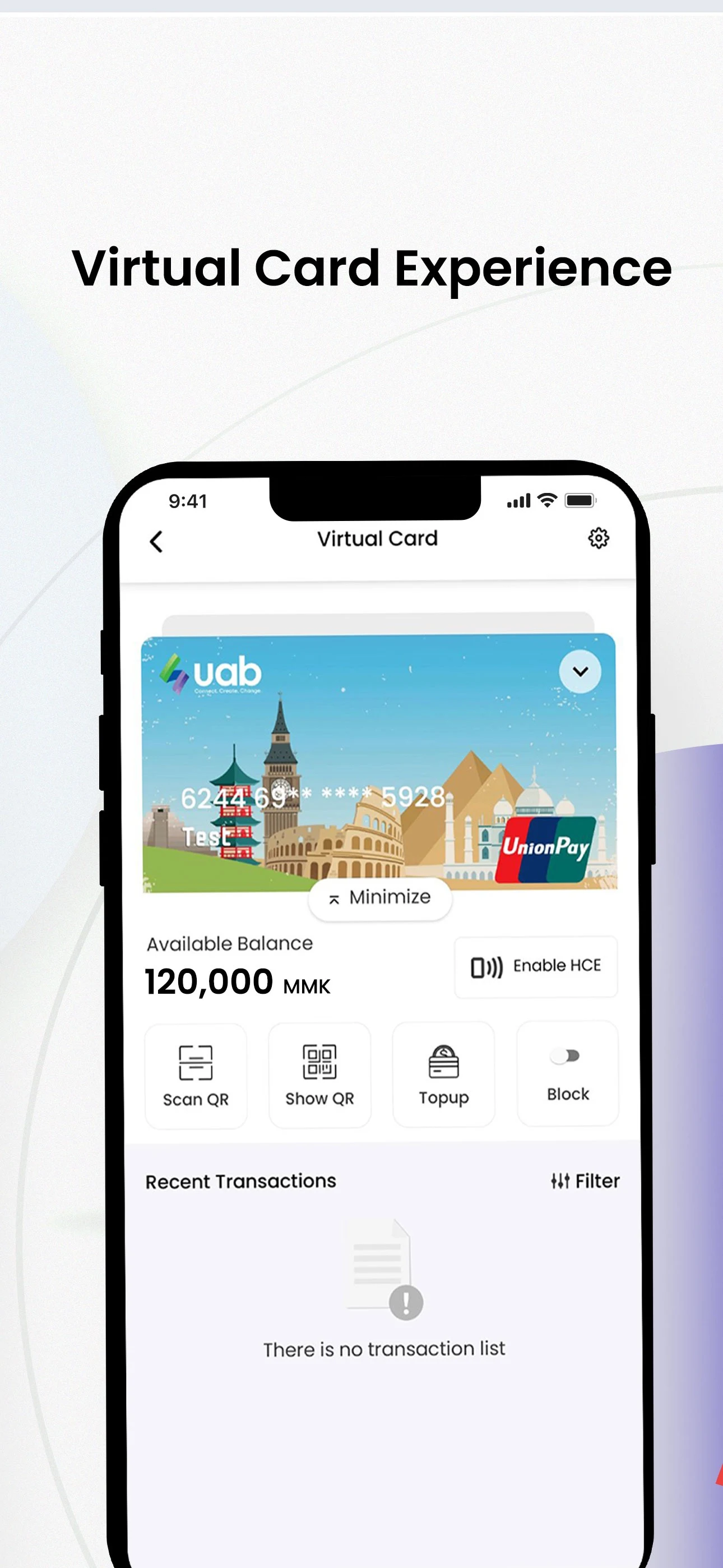 uabpay virtual card screen, as listed today